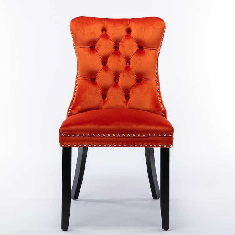 High-end Tufted Solid Wood Contemporary Velvet Upholstered Dining Chair with Wood Legs Nailhead Trim 2-Pcs Set