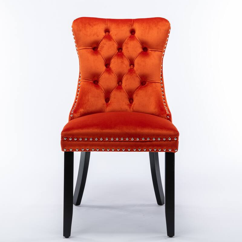 Nikki Collection Modern, High-end Tufted Solid Wood Velvet Upholstered Dining Chair with Wood Legs Nailhead Trim 2-Pcs Set
