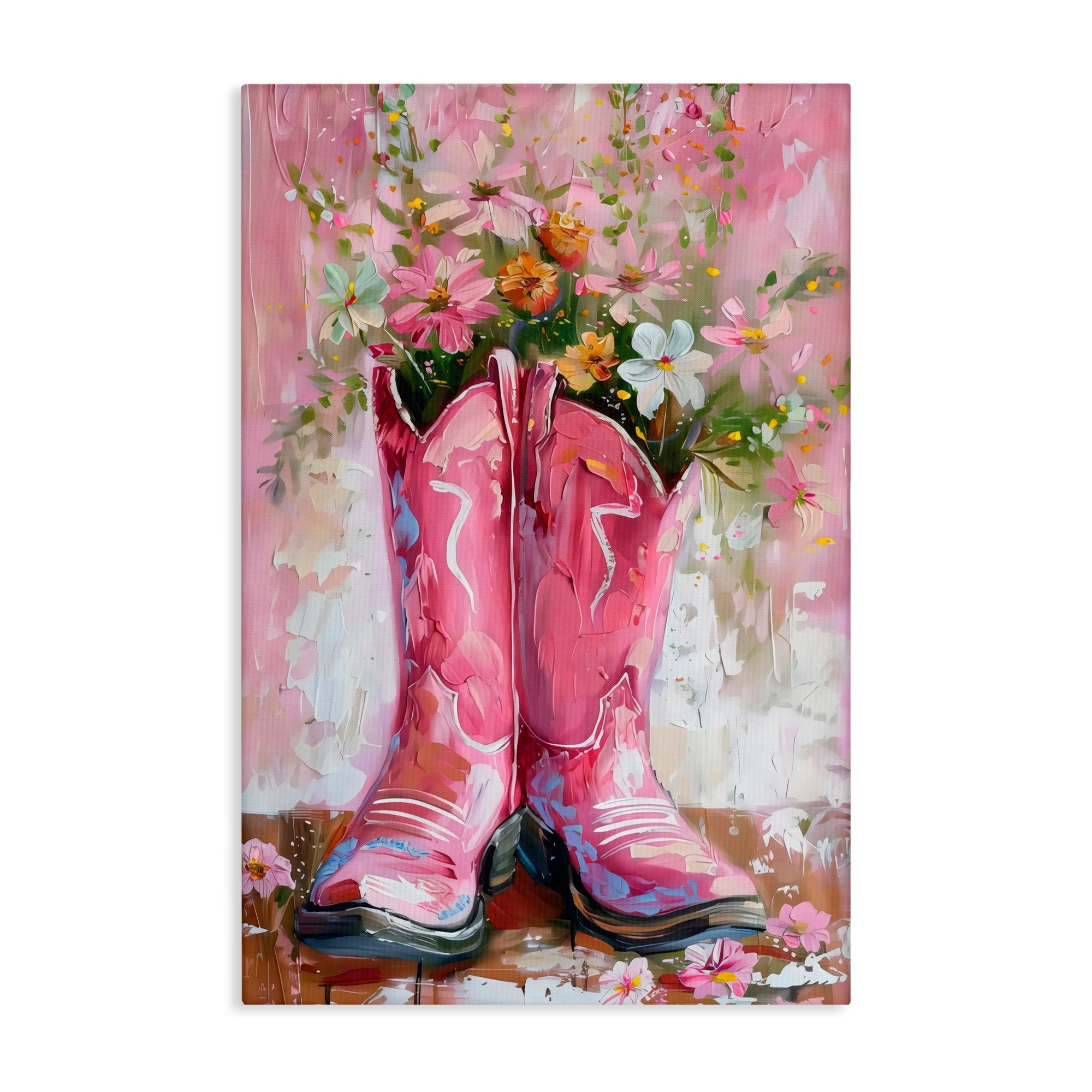 Stupell Floral Boots Pink Cowgirl Canvas Wall Art Design by LSR Design Studio