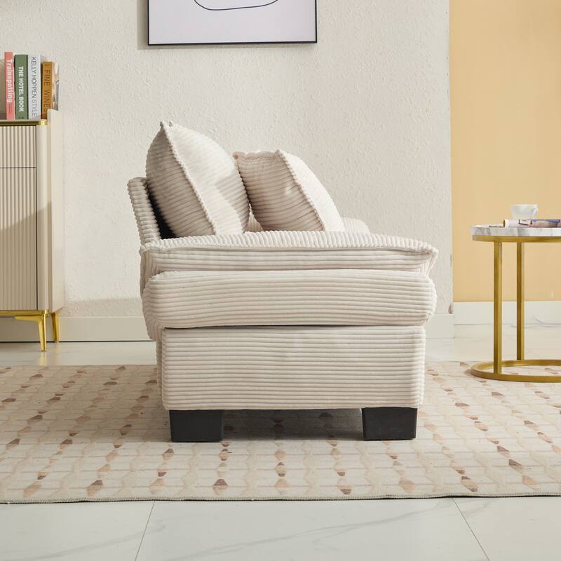 84 Inch Modern Style Sleeper Sofa, Corduroy Upholstered Sofa with Pillows,Deep Seat