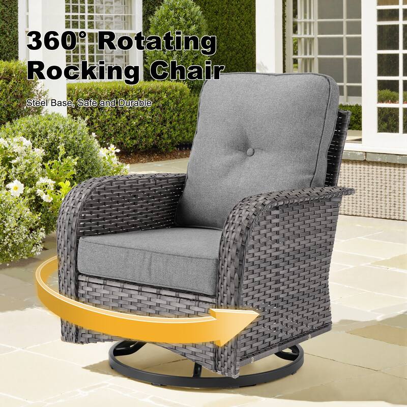 OVIOS 5 Piece Outdoor Wicker Loveseat Rocking Chair Set