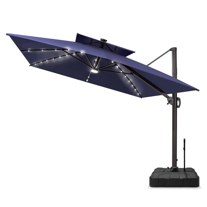 Outdoor Patio 10 x 13 FT Aluminum Cantilever Umbrella Double Top with Rod Base