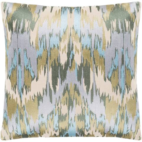 Virgil Light Blue Embroidered Ikat Feather Down Throw Pillow (18" x 18")