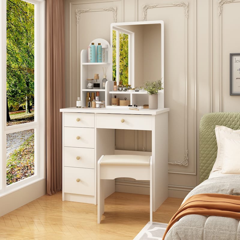 5-Drawer Makeup Vanity Table Set With Mirror & Stool Dressing Table