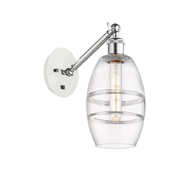 Innovations Lighting 317-1W-8-6 Vaz Sconce Vaz 8" Tall Wall Sconce - White Polished Chrome / Clear
