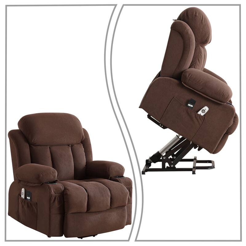Modern Classic Massage and Heating Function Velvet Upholstered Leisure Recliner with Lift Base