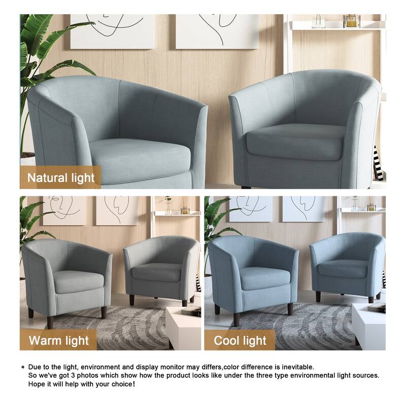 2 Set Modern Linen Barrel Accent Chairs Club Armchair