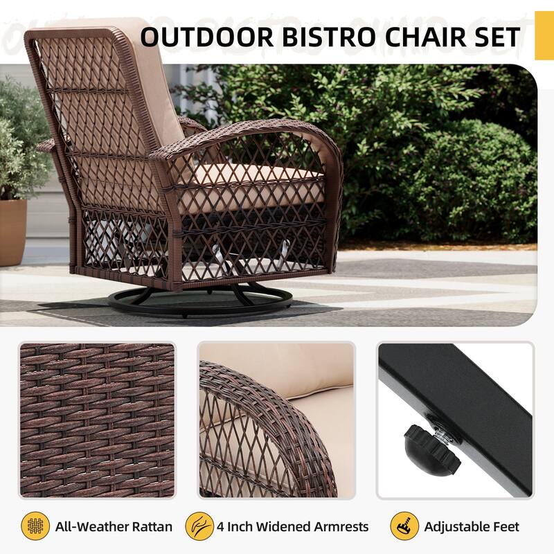 UPHA 6-Piece Patio Outdoor Wicker Swivel Rocking Chair Set with Side Table and Cushions