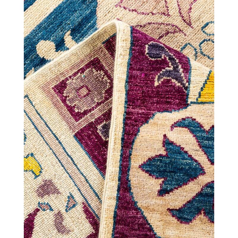 Overton Hand Knotted Wool Contemporary Patchwork Ivory Area Rug - 9' x 12'