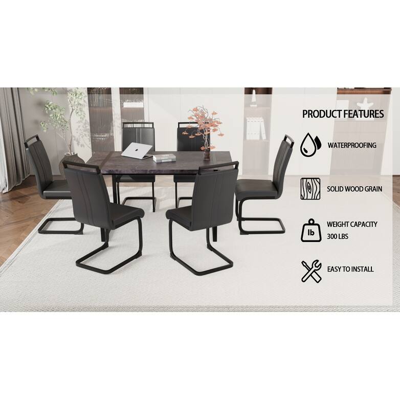 Modern Dining Set with Rectangular MDF Black Table & High Back C-shaped Tube Chairs