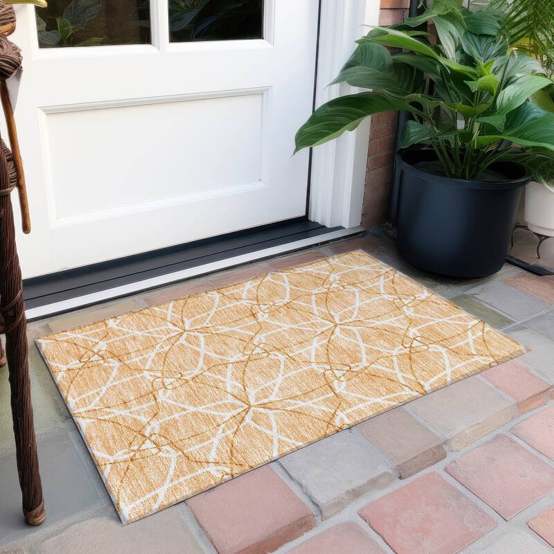 Machine Washable Indoor/ Outdoor Abstract Prism Chantille Rug - Peach - 1'8" x 2'6"