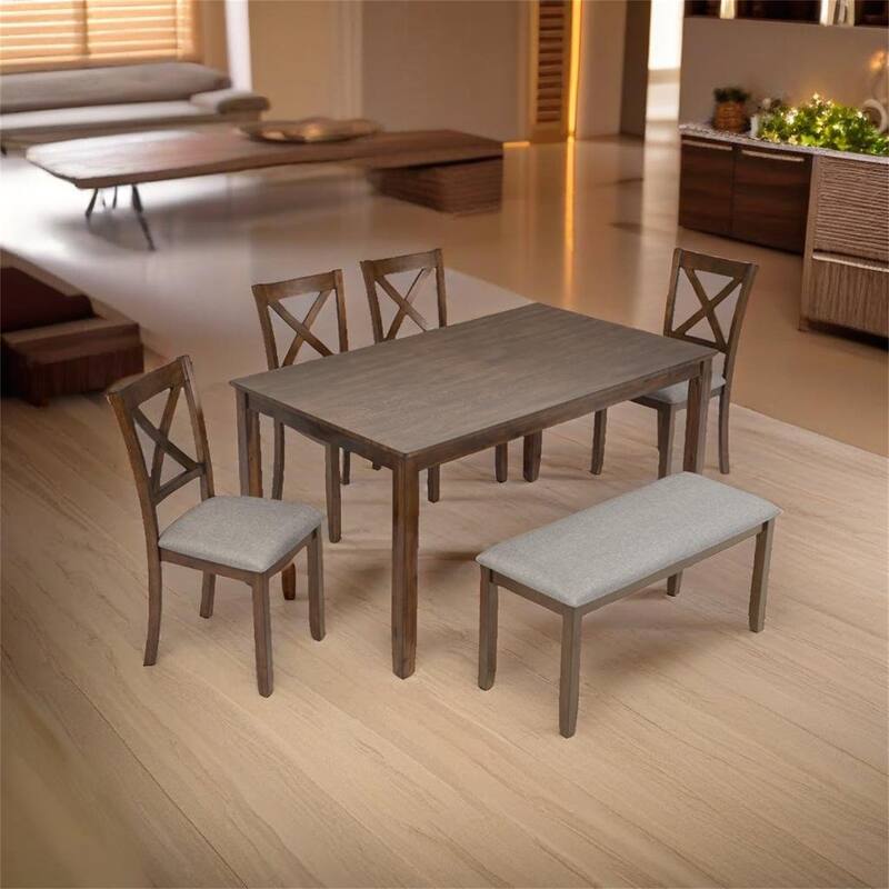 Wooden Dining Rectangular Table with Bench