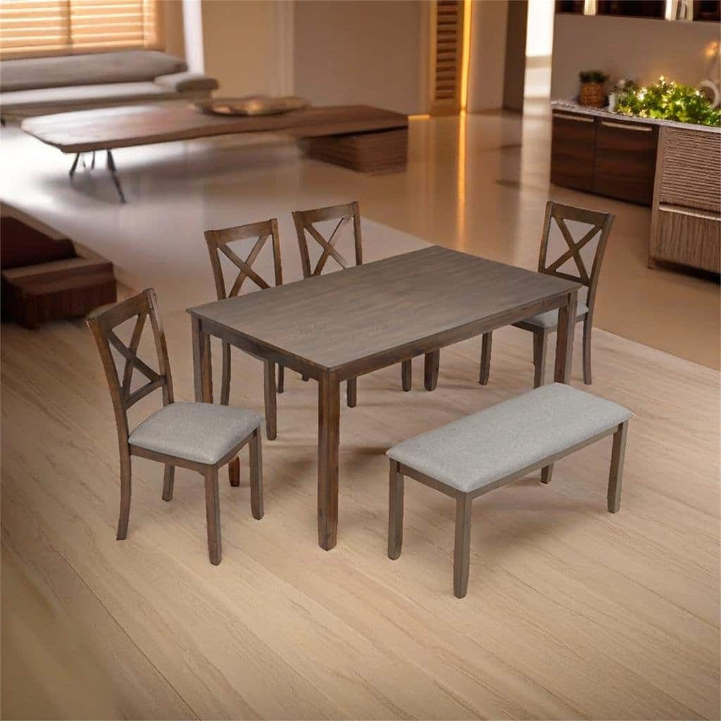 Wooden Dining Rectangular Table with Bench