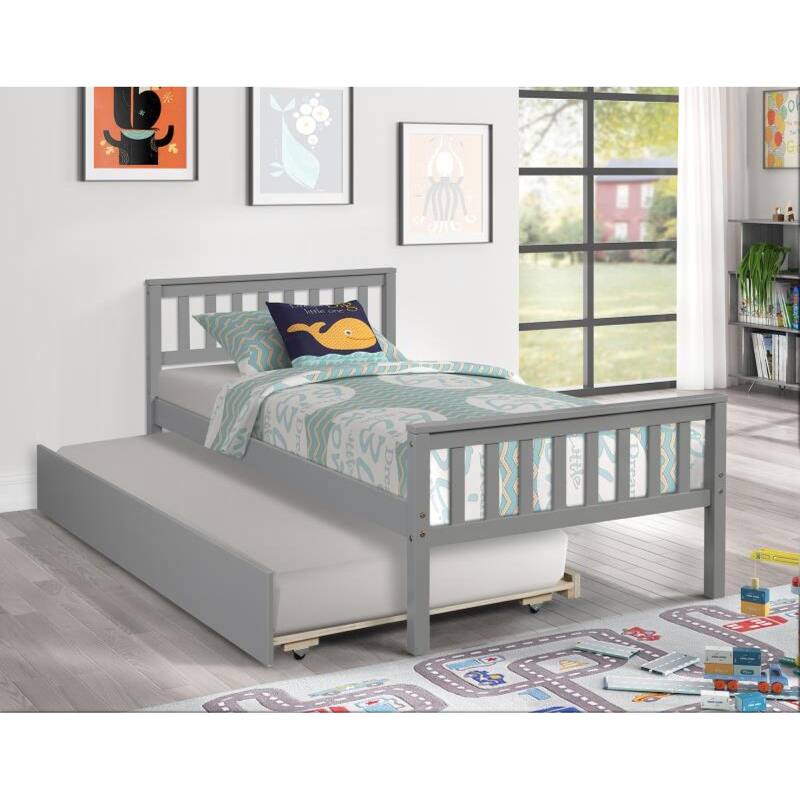 Roomfitters Twin Bed with Trundle, Platform Bed Frame with Headboard and Footboard, Space Saving Design