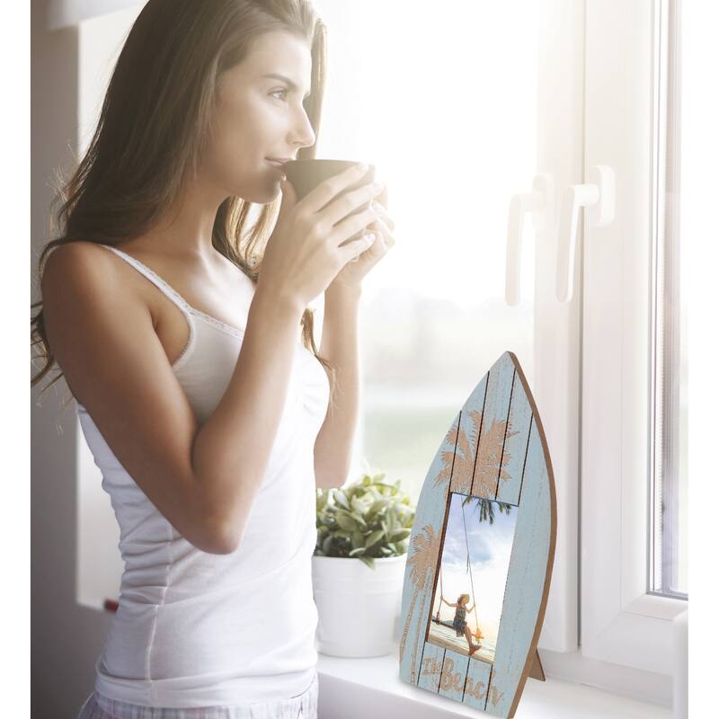 CoTa Global Aqua Blue Distressed Wood Palm Boat 4X6 Photo Frame - 12.4 Inches