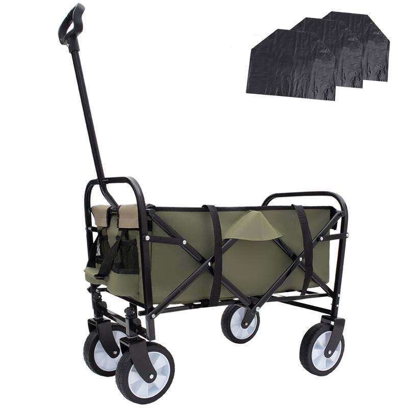 Multi-Use Foldable Wagon w/ 3 Liner Bags,Heavy Duty Beach Camping Cart