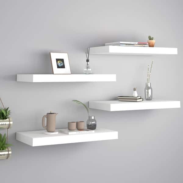 Shelf with Drawer 19 in. x 9.875 in. Floating White Modern Decorative Shelf