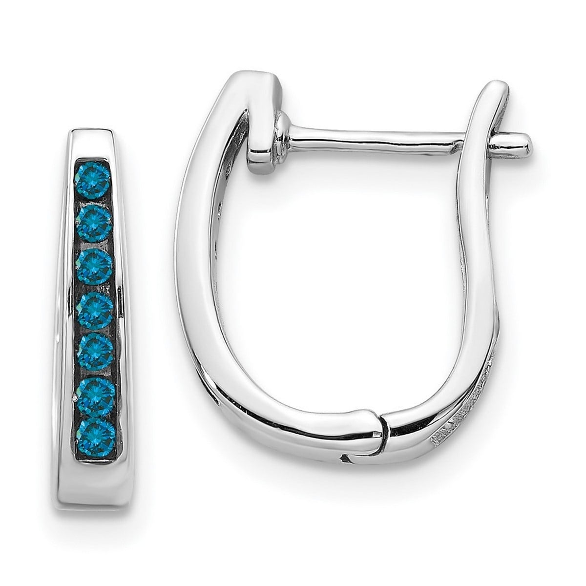 Curata 14k White Gold Blue Diamond 3mm Hinged Hoop Earrings - 14x12mm Wide 2mm Thick