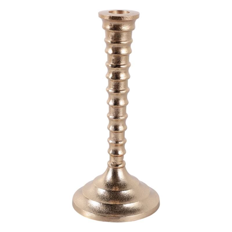 Aluminum Modern Taper Holder Sculpted Spiral Stem Textured Round Base