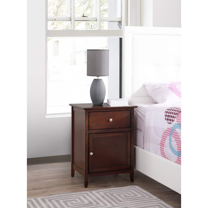 Modern 19-in Metal Hand Holder Single-Drawer Wood Nightstand with Cabinet