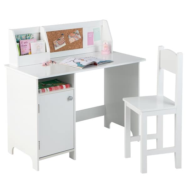 UTEX Kids Study Desk with Storage, Wooden Table with Hutch Cabinet,  Student's Study Computer Workstation Writing Table, White