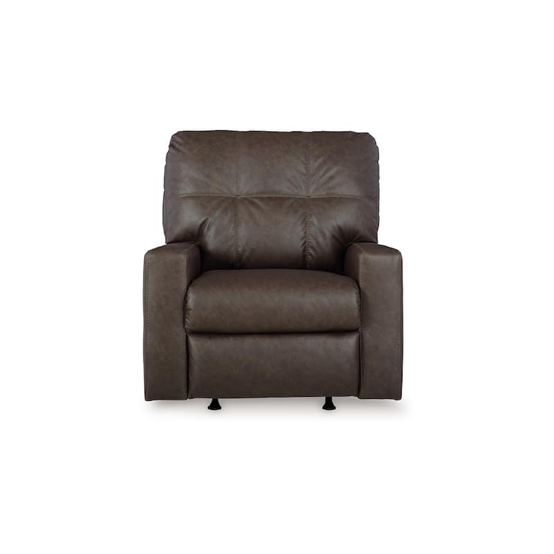 Barl Manual Recliner Chair, 35 Inch Tufted Dark Brown Faux Leather