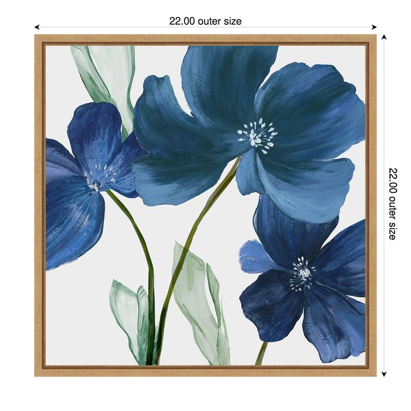 Blue Blossoms on White Canvas by PI Studio Framed Canvas Wall Art Print - 22 x 22 in