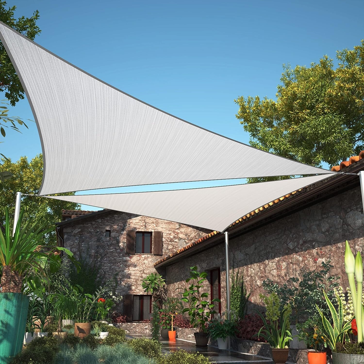 22' x 22' x 22' Grey Triangle Sun Shade Sail, UV Resistant & Water Permeable, Customizable Size for Outdoor Use