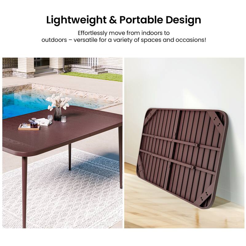 Wood Grain Metal Table – Lightweight, Portable, Weather-Resistant, Easy to Clean