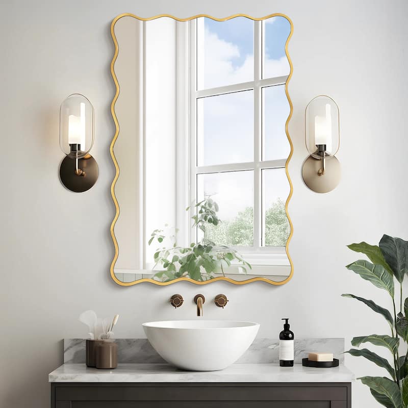 Rectangle Metal Framed Wavy Wall Mirror - 24x36 - Gold