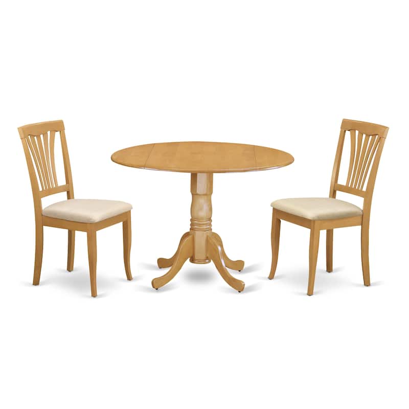 East West Furniture 3 Piece Dining Set Contains a Round Dining Table and 2 Kitchen Room Chairs, Oak (Seat Options)