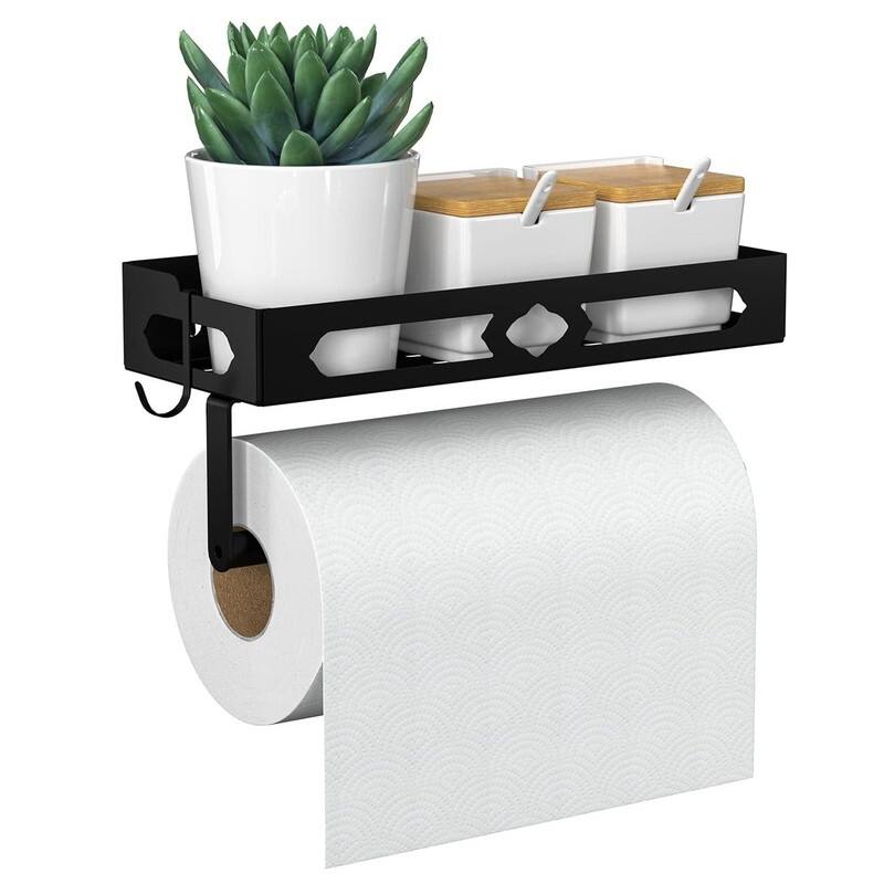 Kitchen Paper Towel Holder, Adhesive Hand Towel Holder for Bathroom, Wall Mounted Paper Towel Holder with Shelf