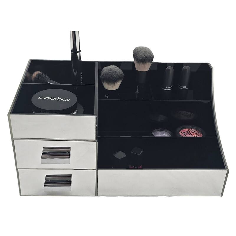 OnDisplay Cindy Tiered 2 Drawer Mirrored Acrylic Makeup/Jewelry Organizer for Bathroom Vanity/Desktop