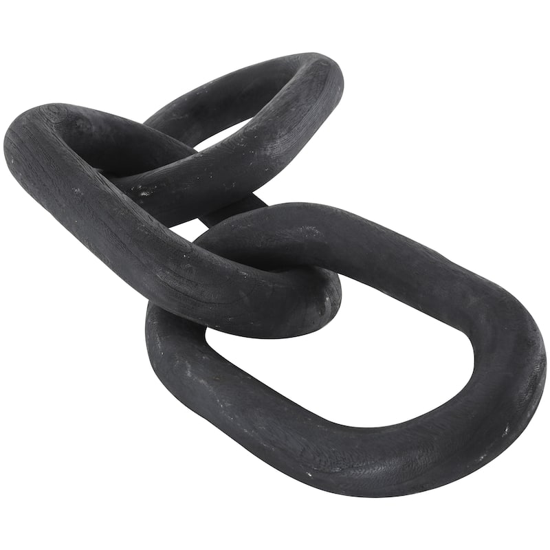 Wood Chain Distressed Matte 3 Link Decorative Sculpture - Black - Roche River Decor