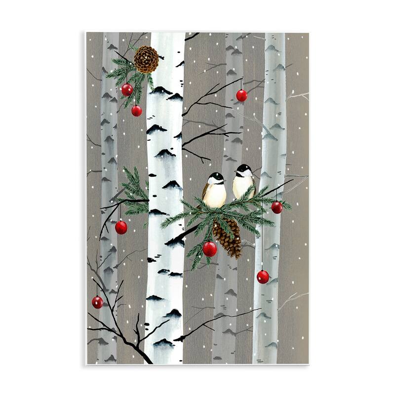 Stupell Birds and Holiday Ornaments Birch Tree Forest Wood Wall Art - 10 x 15