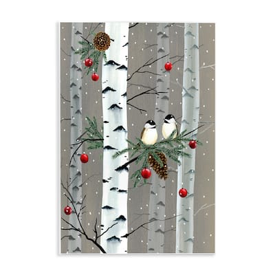 Stupell Birds and Holiday Ornaments Birch Tree Forest Wood Wall Art