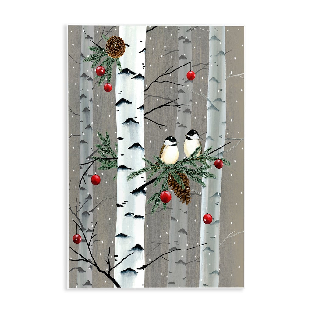 Stupell Birds and Holiday Ornaments Birch Tree Forest Wood Wall Art