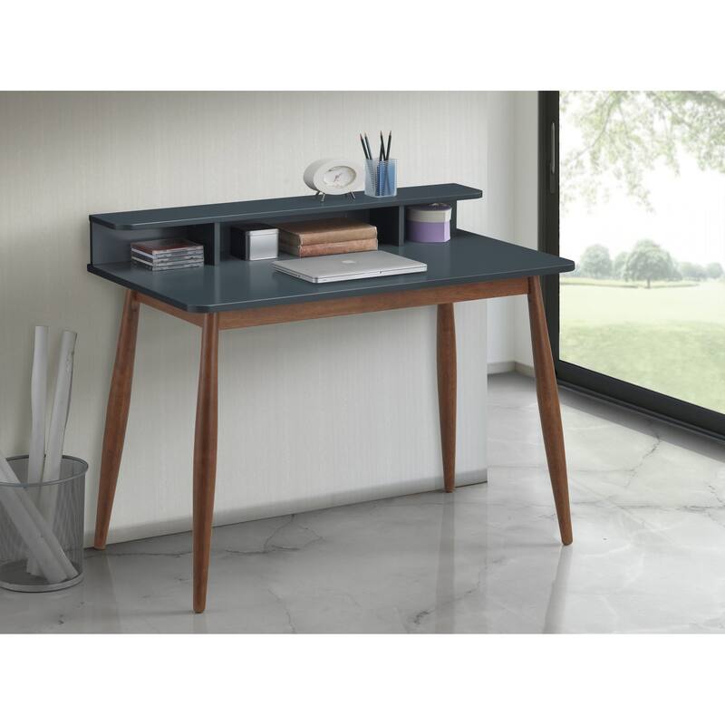 Home Office Writing Desk Wood Study Desk with Storage Shelf, Grey - Grey