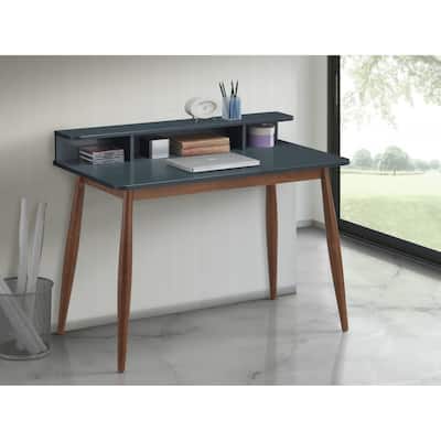 Home Office Writing Desk Wood Study Desk with Storage Shelf, Grey