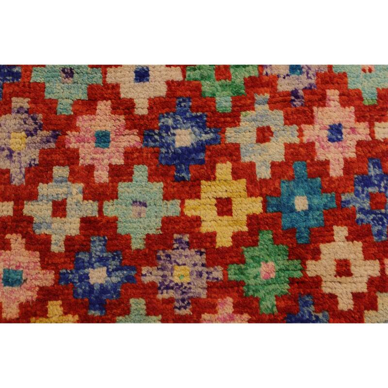 Eclectic Balochi Grimes Red/Blue Hand Knotted Wool Rug - 4'10'' x 6'4''