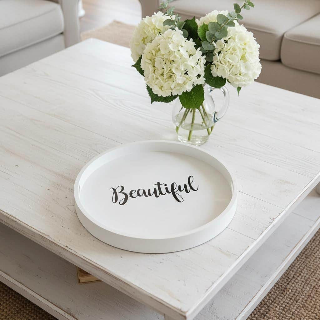 HomeRoots 14" Gray And Black Beautiful Round Serving Tray With Handles - 13.75 in. x 1.65 in. x 13.75 in.