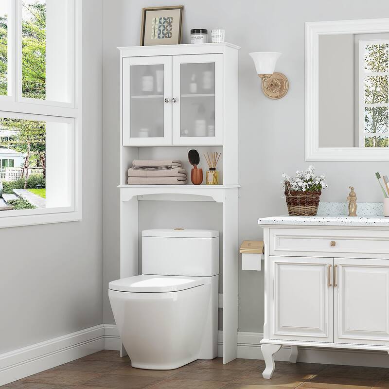COSTARS Over The Toilet Cabinet for Bathroom Storage, Above Toilet Storage Cabinet with Glass Doors, White