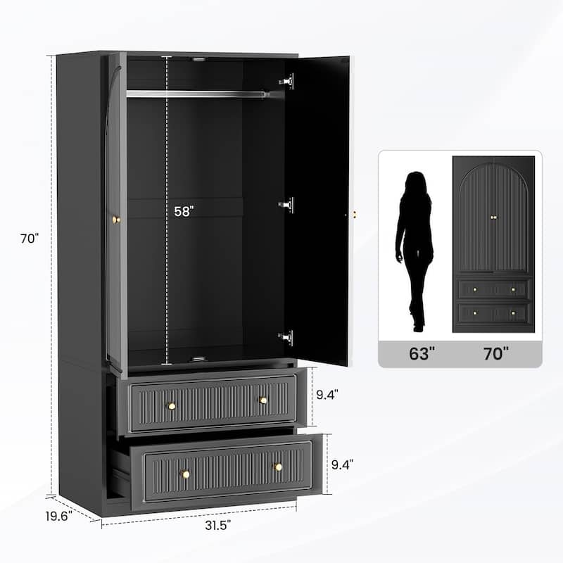 Pocassy Wardrobe Closet 70" Capacity Clothing Wardrobe Cabinet
