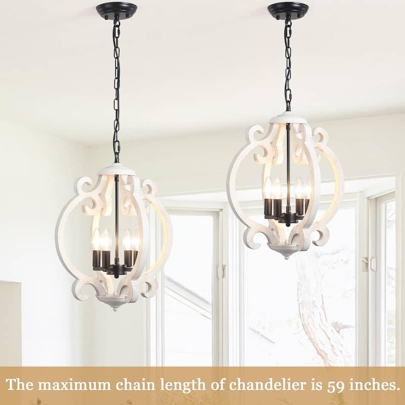 4-Light Antique Wood French Country Chandelier Vintage Pendant for Dining Room