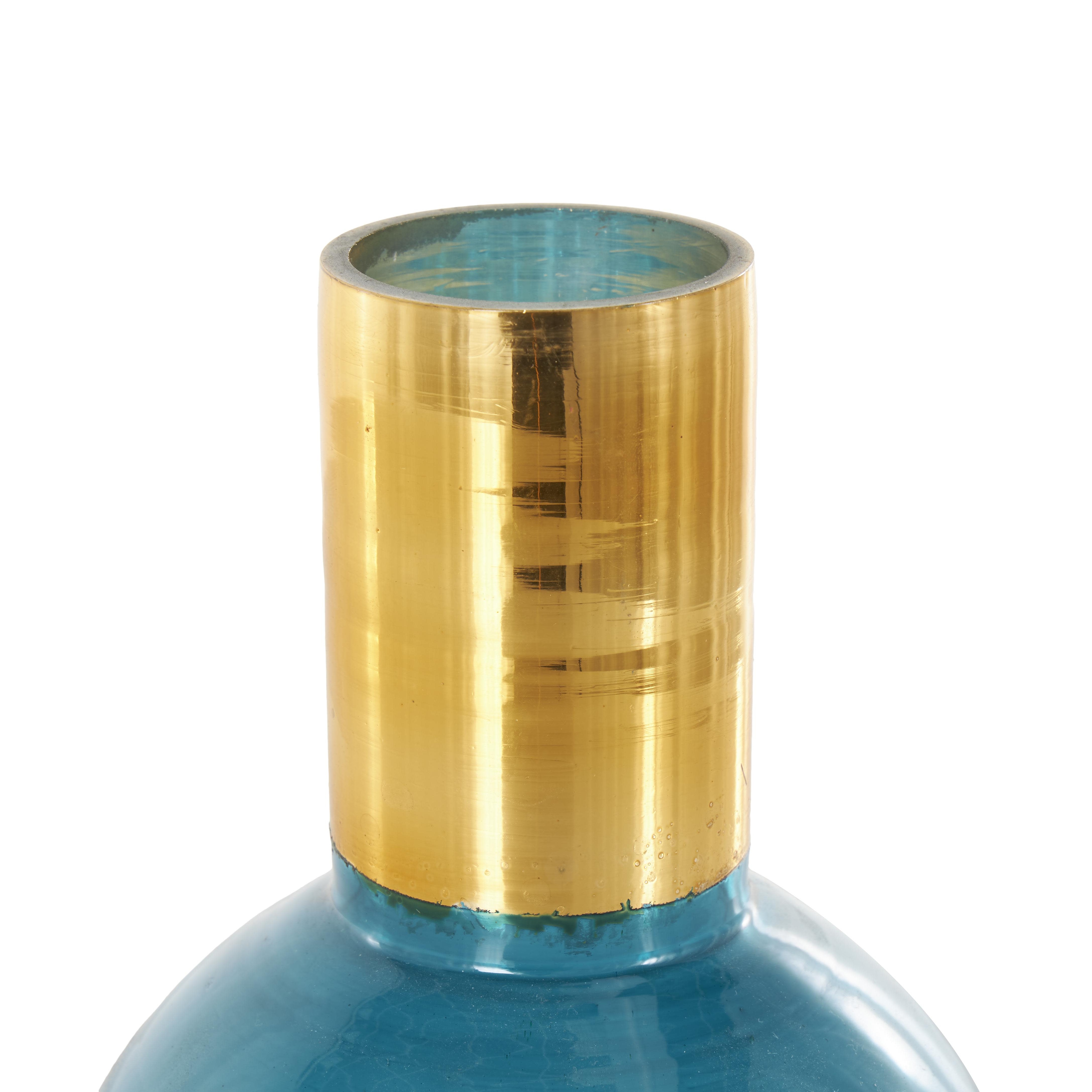 Blue or Gold Glass Tinted Geometric Decorative Vase with Gold Rim and Varying Shapes (Set of 3)