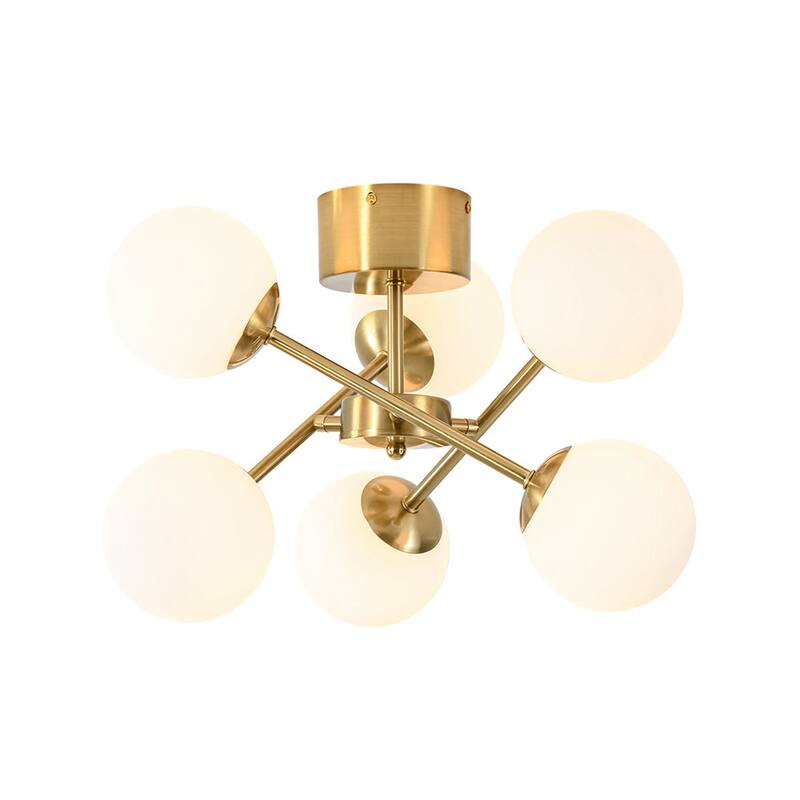 6-Light Milky White Glass Globe Sputnik Bubble Semi Flush Mount