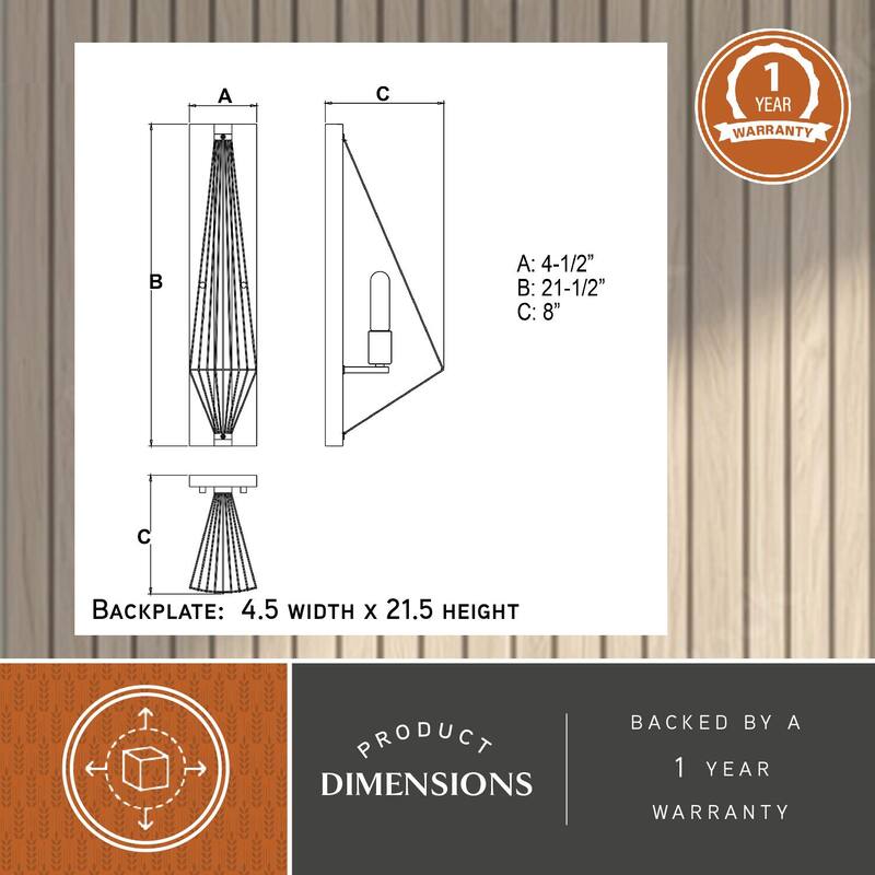 Modern Wall Sconce Black Oak Geometric Light Fixture Industrial Style - 21.5