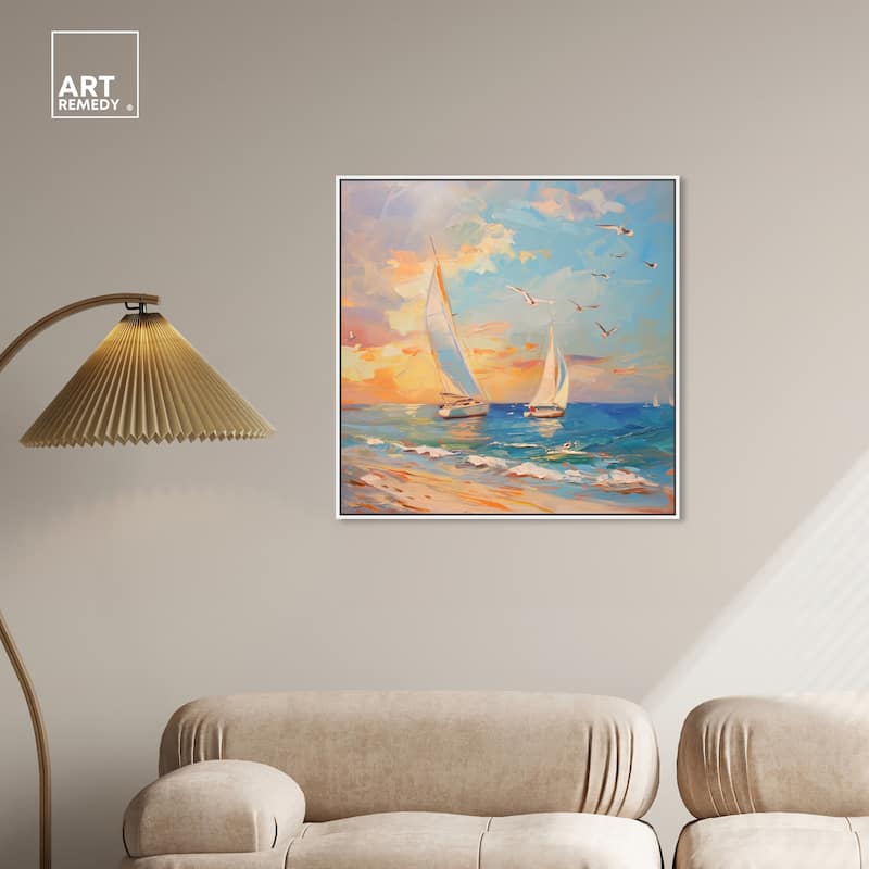 Art Remedy Sailboats In The Sunset Framed Sailing 1 Piece Canvas Wall Art