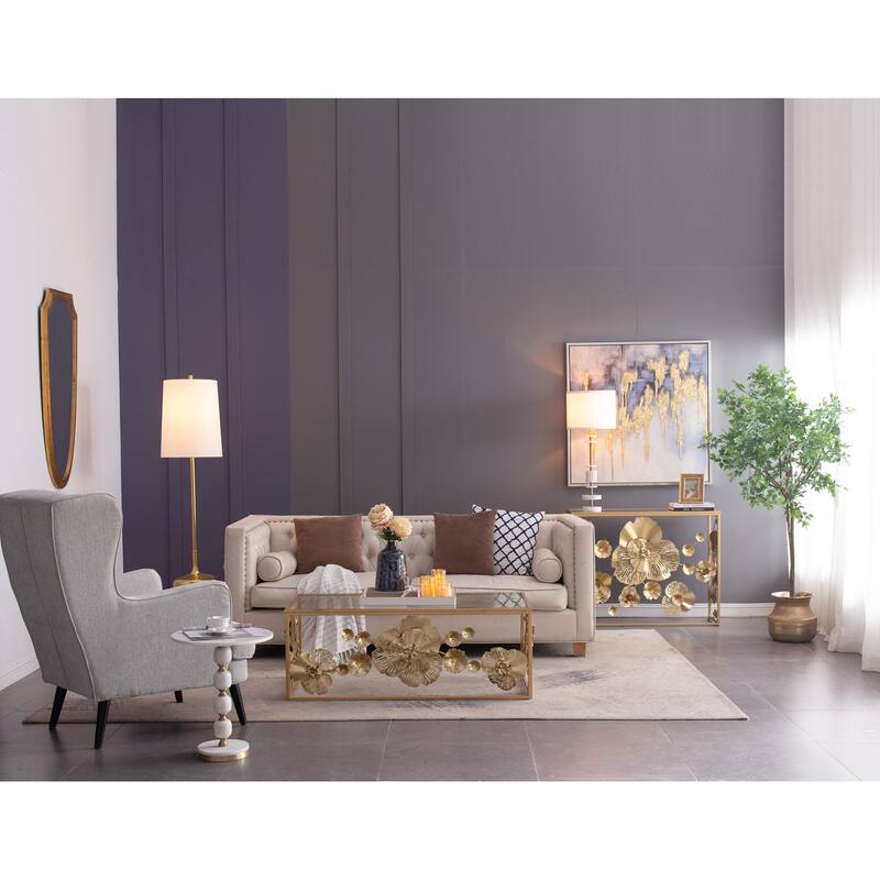 Marble Table Lamp with Brass Frame and White Fabric Shade Modern Vintage Style