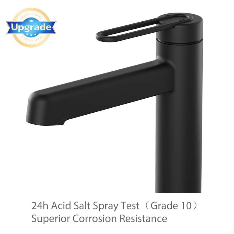 Modland Single Hole Bathroom Faucet, NSF/CUPC Certified 200K Leak-Proof, Matte Black / Chrome